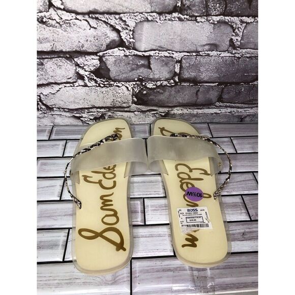 Sam Edelman Luciana Clear Cream Snakeskin Thong Strap Slide Sandals Women 10.5M - Picture 8 of 16